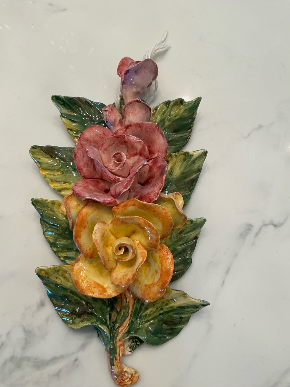 Vintage Italian Ceramic Rose Flower Wall Decor